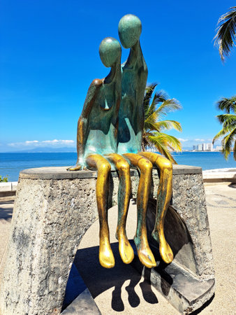 Puerto Vallarta Jalisco, Mexico - Oct 25 2022: The boardwalk of Puerto Vallarta, Jalisco in Mexico is an open-air art gallery in which sculptures and statues of various artistsのeditorial素材