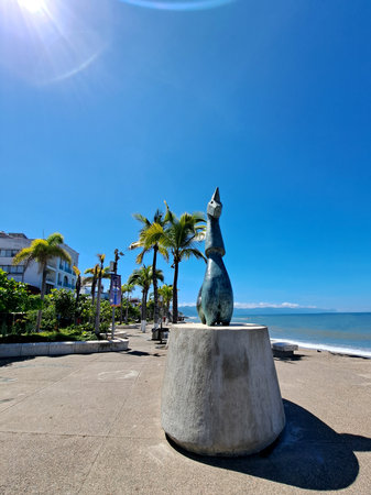 Puerto Vallarta Jalisco, Mexico - Oct 25 2022: The boardwalk of Puerto Vallarta, Jalisco in Mexico is an open-air art gallery in which sculptures and statues of various artistsのeditorial素材