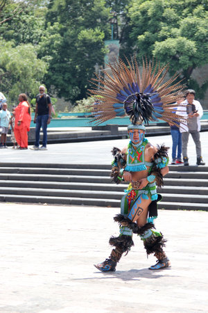 Mexico City, Mexico - August 2, 2023: Sample of pre-Hispanic dance and songs in the country's...