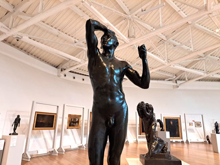 Mexico City, Mexico - July 19, 2023: The Rodin Era Exhibition Hall in the Soumaya Museum with the most important works of the French sculptorのeditorial素材