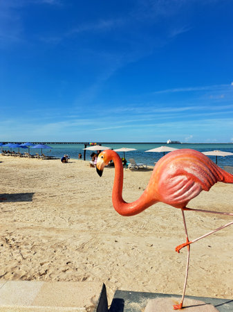 Progreso, Yucatan, Mexico - Nov 23 2022: Port city of the peninsula, a stop for cruise ships docking at its iconic long pier. The Malecon is a promenade on the ocean coastのeditorial素材