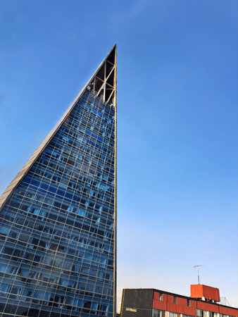 Mexico City, Mexico - Apr 06 2023: The Insignia Tower or Torre Banobras is a skyscraper in the shape...