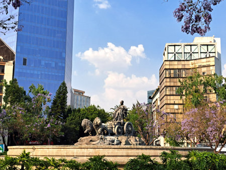 Mexico City, Mexico - Apr 01 2023: The Cibeles fountain in Mexico City is an exact replica of the one found in Plaza de Cibeles in Madrid, Spain. Symbolのeditorial素材