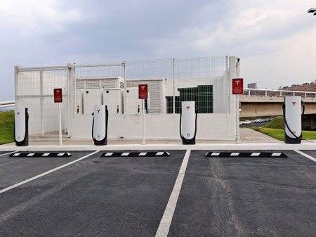 Mexico State, Mexico - May 05 2023: The American electric car company, Tesla begins charging for the...