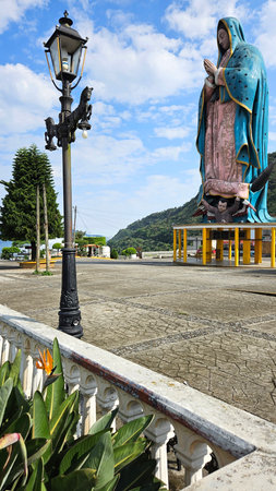 Xicotepec, Puebla, Mexico - Apr 17 2023: Monumental Virgin of Guadalupe of 23 meters high and 120 tons, since 2010 represents an attraction for the Mexican Catholic communityのeditorial素材