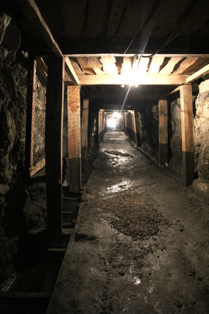 Tlalpujahua Michoacan, Mexico - Oct 12 2014: Mining Technology Museum of the 19th Century, Dos Estrellas Mine, producer of gold and silver, with sinkhole, maintenance workshopsのeditorial素材