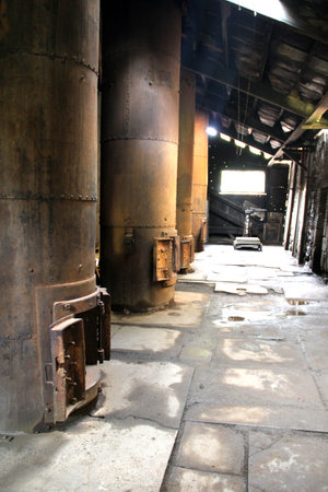 Tlalpujahua Michoacan, Mexico - Oct 12 2014: Mining Technology Museum of the 19th Century, Dos Estrellas Mine, producer of gold and silver, with sinkhole, maintenance workshopsのeditorial素材