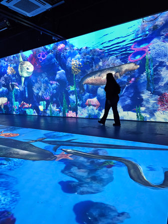 Mexico City, Mexico - Feb 28 2024: Barco Utopia in Iztapalapa is a cultural, educational and recreational complex with an Interactive Virtual Aquariumのeditorial素材