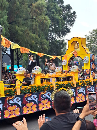 Mexico City, Mexico - Oct 29 2022: Day of the Dead Parade to celebrate the richness of Mexican...