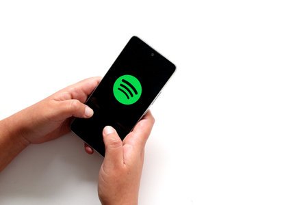Mexico City, Mexico - Nov 9 2022: Spotify a digital music, podcasts and video service that gives you...