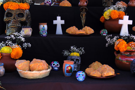 Jalisco, Mexico - Oct 25 2022: On November 1 and 2, Mexicans make offerings for the Day of the Dead:...