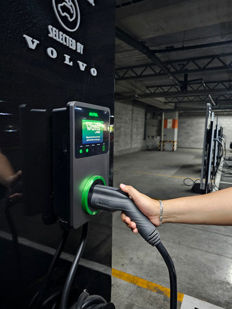 Mexico City, Mexico - May 28 2024: Public charging station for electric vehicles VEMO Charging...