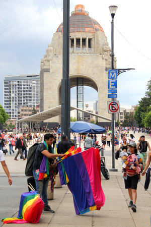 Mexico City, Mexico - Jun 29 2024: LGBT+ Pride March is a festive demonstration with members of the community that takes place annually on Reforma Avenueのeditorial素材