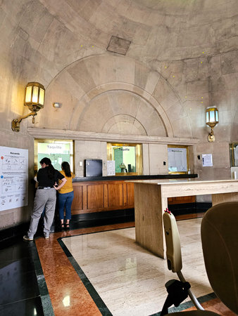 Mexico City, Mexico - Jul 12 2024: Banco de Mexico Museum in the main building of CDMX with the numismatic collection and entering the huge vaultのeditorial素材