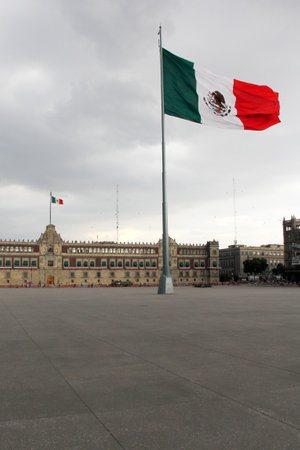 Mexico City, Mexico - Sep 6 2023: Plaza de la Constitucion, Zocalo, is the main square of CDMX in the historic center with the Mexican flag on its flagpoleのeditorial素材