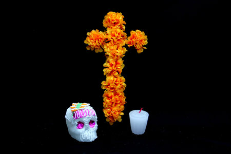 Sugar candy in the shape of a traditional Mexican skull for decoration of the party for the Day of...