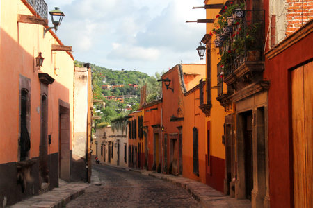 Streets of San Miguel de Allende, Guanajuato, a colonial city in Mexico famous for its architecture, restaurants and cultural festivalsの写真素材