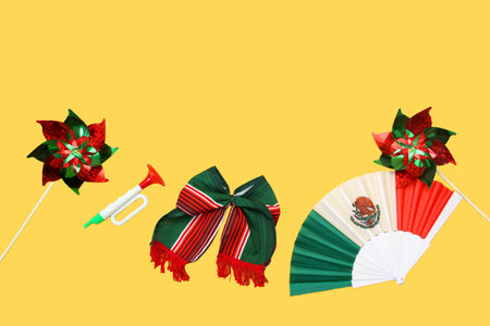 Tricolor decorative and festive objects to celebrate the Mexican national holidays for Independence Day and Cinco de Mayoの写真素材