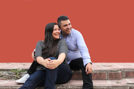 Latin man and woman couple show their love and celebrate Valentine's Day