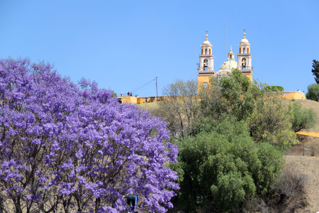 The Great Pyramid Tlachihualtepetl is at the top is the Church of Our Lady of Remedies in Cholula,...