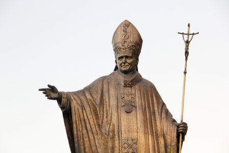 Mexico City, Mexico - Nov 26 2024: Bronze sculpture of Pope John Paul the Second in the Basilica of Guadalupe in Mexico City as a remembrance of his visitのeditorial素材