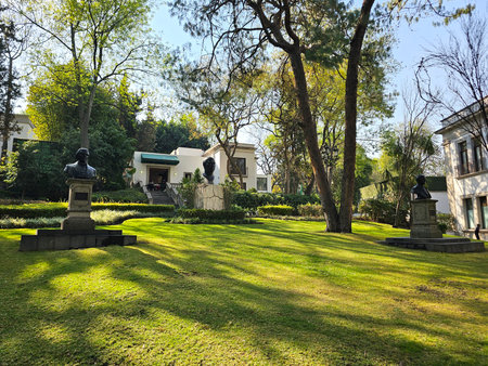 Mexico City, Mexico - Feb 7 2024: Rotonda de la Reforma in the Los Pinos gardens with the busts of...