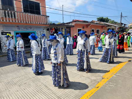 Xicotepec, Puebla, Mexico - Mar 2 2025: Dance of the Huehues originating from Veracruz with...