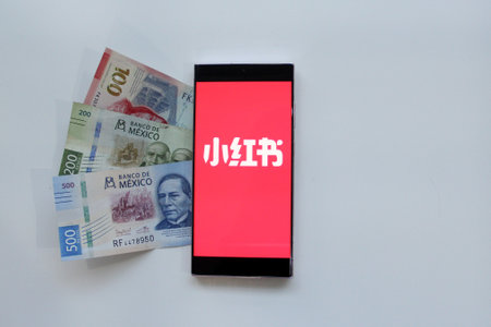 Mexico City, Mexico - Feb 22 2025: RedNote or Xiaohongshu a Chinese social networking and e-commerce platform popular as a alternative to TikTokのeditorial素材
