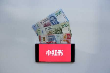 Mexico City, Mexico - Feb 22 2025: RedNote or Xiaohongshu a Chinese social networking and e-commerce platform popular as a alternative to TikTokのeditorial素材