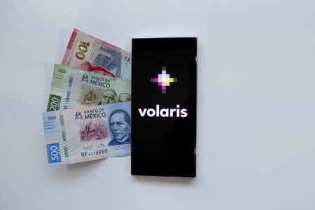 Mexico City, Mexico - Feb 22 2025: App and Web of Volaris, a Mexican low-cost airline that operates...