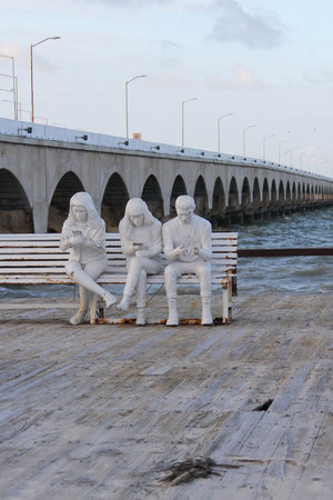 Progreso, Yucatan, Mexico - Oct 28, 2024: Progreso, a port city on Mexico's Yucatan Peninsula, features an iconic cruise ship pier with a boardwalk of thatched-roof restaurantsのeditorial素材