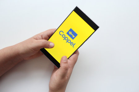 Mexico City, Mexico - Feb 22, 2025: Coppel offers a mobile app and a laptop website for online shopping for financial products and services, one of the largest retail chainsのeditorial素材