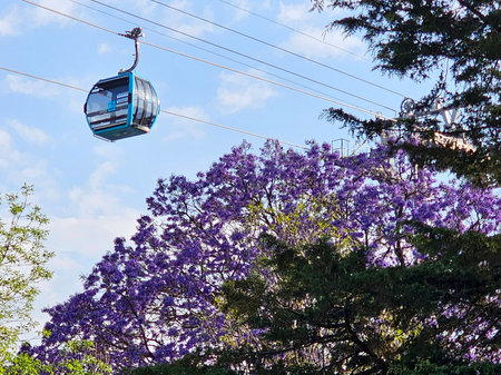 Mexico City, Mexico - March 26, 2025: Cablebus public transportation system by cable car in Mexico...