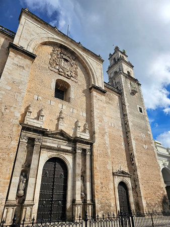 Merida, Yucatan, Mexico - Oct 28, 2024: The Cathedral of San Ildefonso in the center of Merida,...