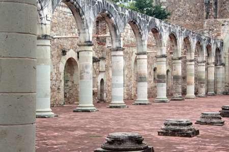 Temple and former convent of Santiago Apostle of Cuilapam in Oaxaca, Mexico. A building with an open chapel that was never completed, designed to convert indigenous peopleの写真素材