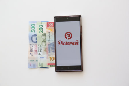Mexico City, Mexico - Feb 22, 2025: Pinterest is a visual discovery web platform and app, a social network where people can find, save, and share ideas through images and videosのeditorial素材