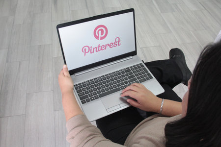Mexico City, Mexico - Feb 22, 2025: Pinterest is a visual discovery web platform and app, a social network where people can find, save, and share ideas through images and videosのeditorial素材