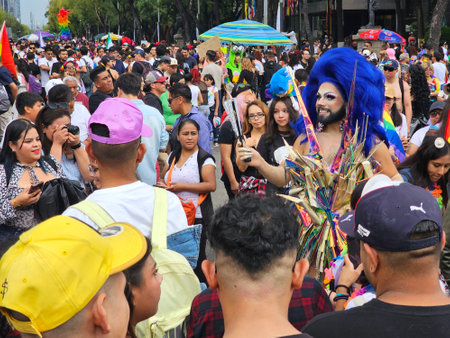 Mexico City, Mexico - Jun 29, 2024: The LGBT+ pride march in CDMX is a demonstration that celebrates sexual and gender diversity, the fight for equal rights of the lesbian, gayのeditorial素材