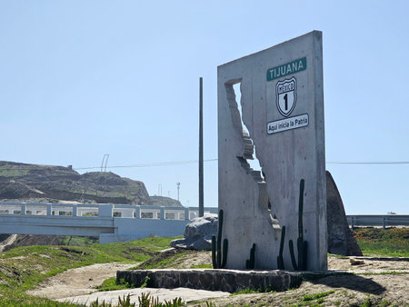 Tijuana, Baja California, Mexico - Mar 15, 2025: Sign for the start of the Mexico 1 transpeninsular...