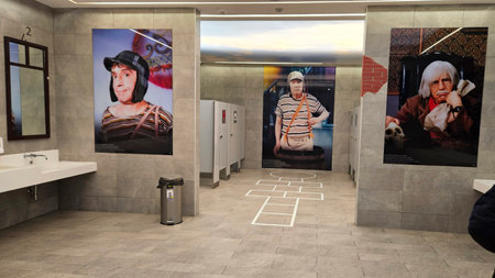 Zumpango, Edomex, Mexico - Oct 26, 2024: Interior decoration the public restrooms at Felipe Angeles...