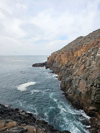 Ensenada, Baja California, Mexico - Mar 17, 2025: La Bufadora, a marine geyser in Ensenada, Baja California, Mexico. A natural show of the sea ejecting upwardsのeditorial素材