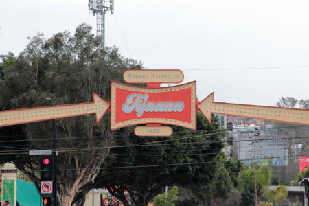 Tijuana, Baja California, Mexico - Mar 14, 2025: Tijuana sign on Revolution Avenue in the historic...
