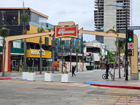 Tijuana, Baja California, Mexico - Mar 14, 2025: Tijuana sign on Revolution Avenue in the historic...