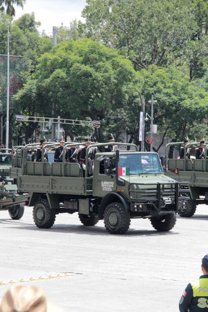 Mexico City, Mexico - Sep 16, 2025: Military Parade in Mexico City featuring the Army, Navy, Air Force, and National Guard to celebrate Independence Dayのeditorial素材