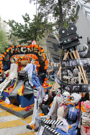 Mexico City, Mexico - Nov 3, 2024: The UNAM Megaofrenda is a monumental altar on the Day of the Dead...