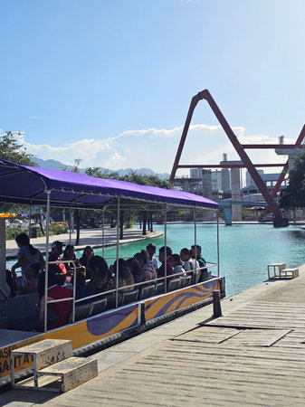 Monterrey, Nuevo Leon, Mexico - Jul 29, 2025: Sightseeing tour of Paseo Santa Lucia in Monterrey by...