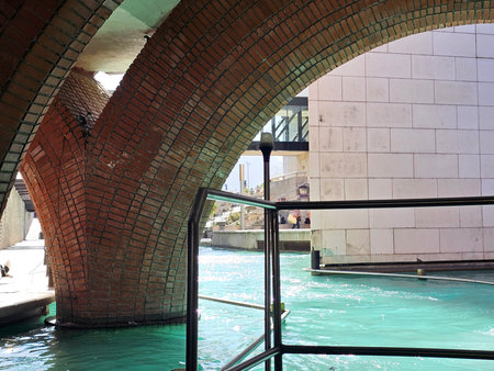 Monterrey, Nuevo Leon, Mexico - Jul 29, 2025: Sightseeing tour of Paseo Santa Lucia in Monterrey by boat from the city downtown to Fundidora Parkのeditorial素材