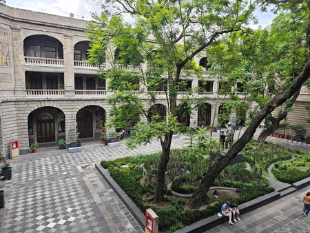 Mexico City, Mexico - Aug 4, 2025: Museo Vivo del Muralismo in the building of the Secretaria de Educacion Publica SEP, in CDMX, dedicated to the works of David Alfaro Siqueirosのeditorial素材