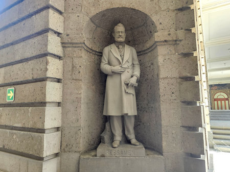 Mexico City, Mexico - Aug 4, 2025: Museo Vivo del Muralismo in the building of the Secretaria de Educacion Publica SEP, in CDMX, dedicated to the works of David Alfaro Siqueirosのeditorial素材