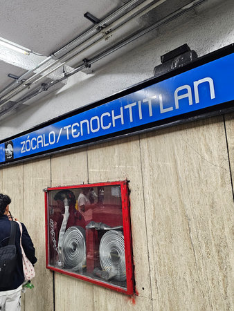 Mexico City, Mexico - Aug 4, 2025: Metro station in downtown CDMX, Zocalo Tenochtitlan, on Line 2 in the Cuauhtemoc boroughのeditorial素材